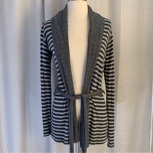 Splendid Striped Metallic Gray Open Front Cardigan, Size Small